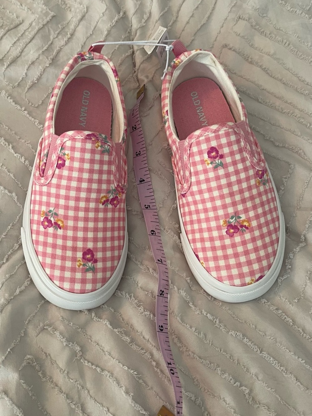 Old Navy Pink Gingham Floral Slip-On Kids Shoes size 13 - Picture 7 of 7